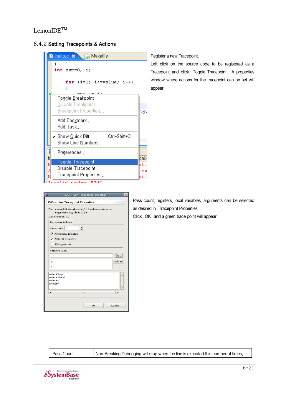 2 setting tracepoints & actions, 2 setting tracepoints & actions -21 | Solvline LemonIDE Ver 1.0e User Manual | Page 45 / 56