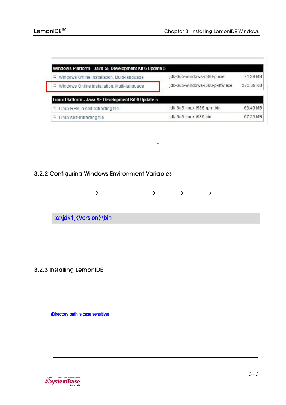 2 configuring windows environment variables, 3 installing lemonide, C:\jdk1.<version>\bin | Solvline LemonIDE Ver 1.0c User Manual | Page 13 / 56