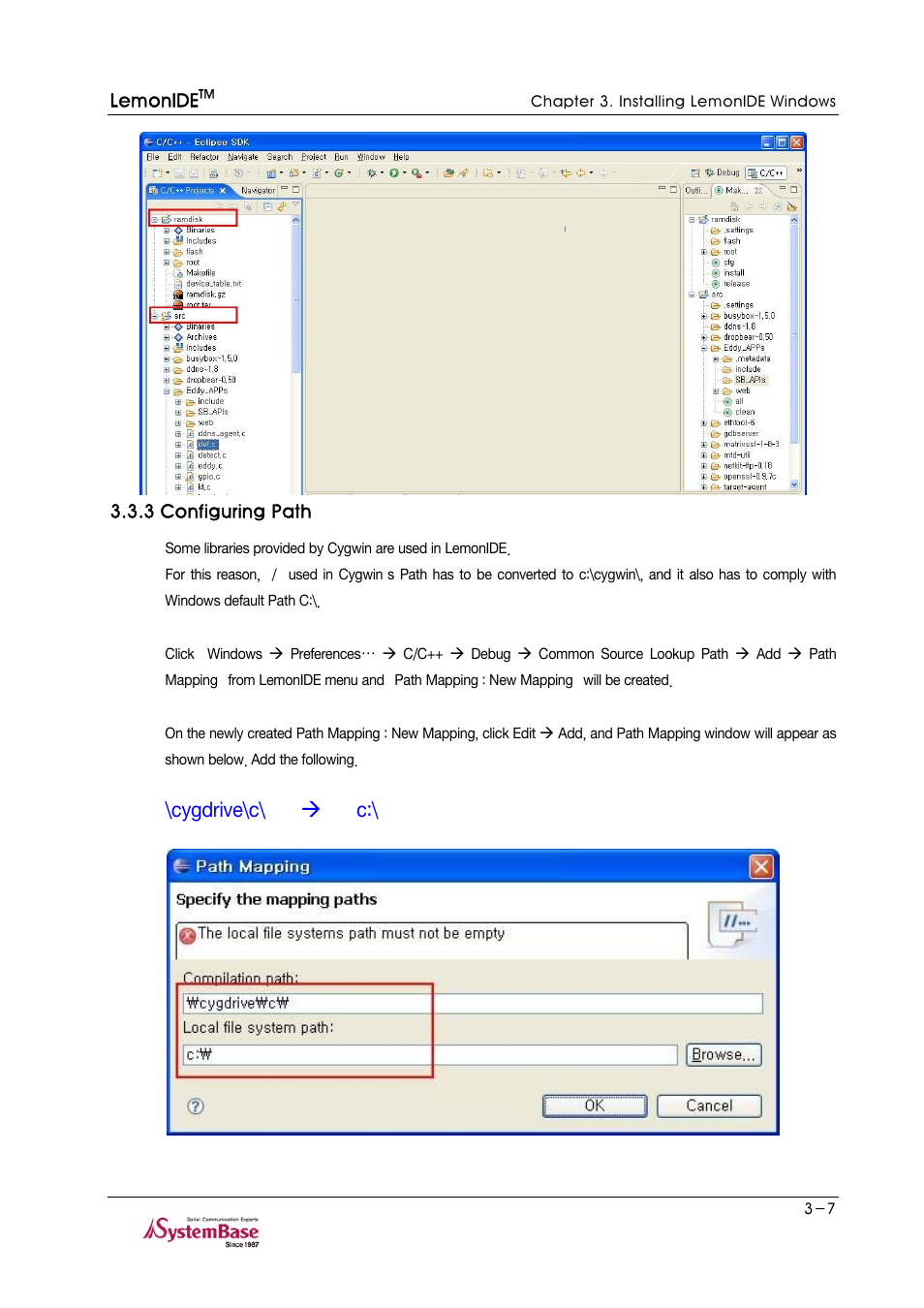 3 configuring path, 3 configuring path -7, Cygdrive\c\ æ c | Solvline LemonIDE Ver 1.0c User Manual | Page 17 / 56