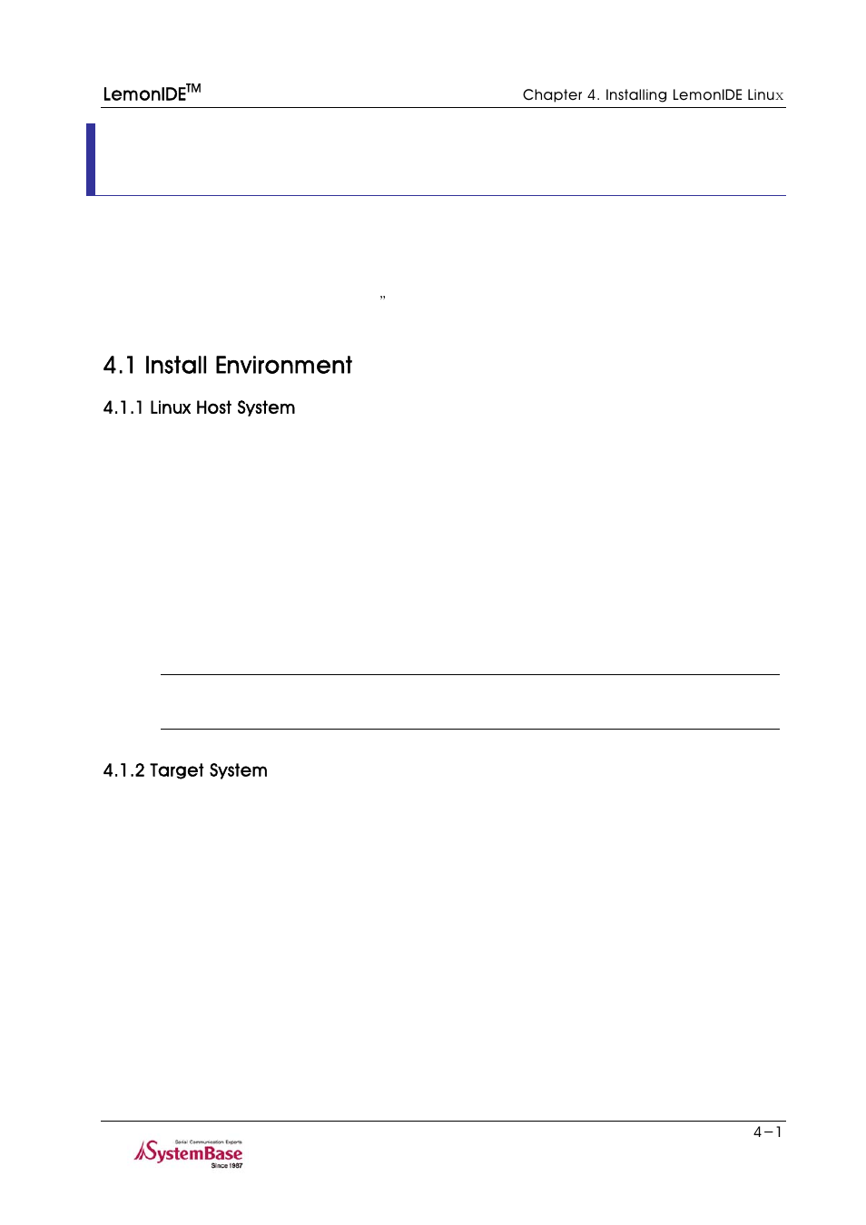 Chapter 4. installing lemonide linux, 1 install environment, 1 linux host system | 2 target system, Chapter 4. installing lemonide linux -1, 1 install environment -1, 1 linux host system -1 4.1.2 target system -1 | Solvline LemonIDE Ver 1.0c User Manual | Page 18 / 56