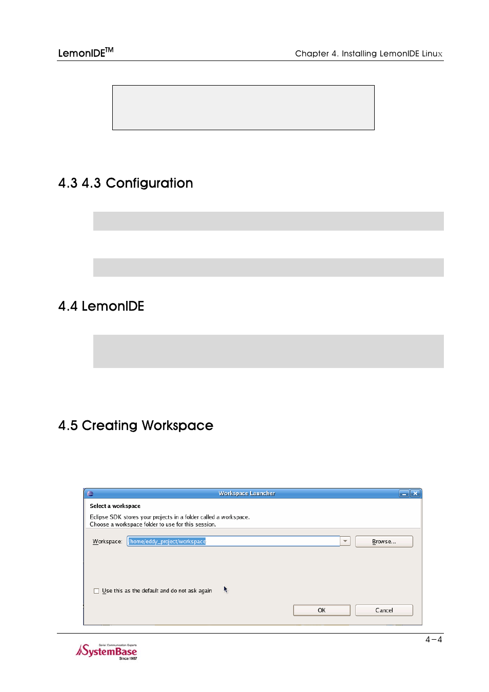 3 4.3 configuration, 4 lemonide, 5 creating workspace | 3 4.3 configuration -4, 4 lemonide -4, 5 creating workspace -4 | Solvline LemonIDE Ver 1.0c User Manual | Page 21 / 56