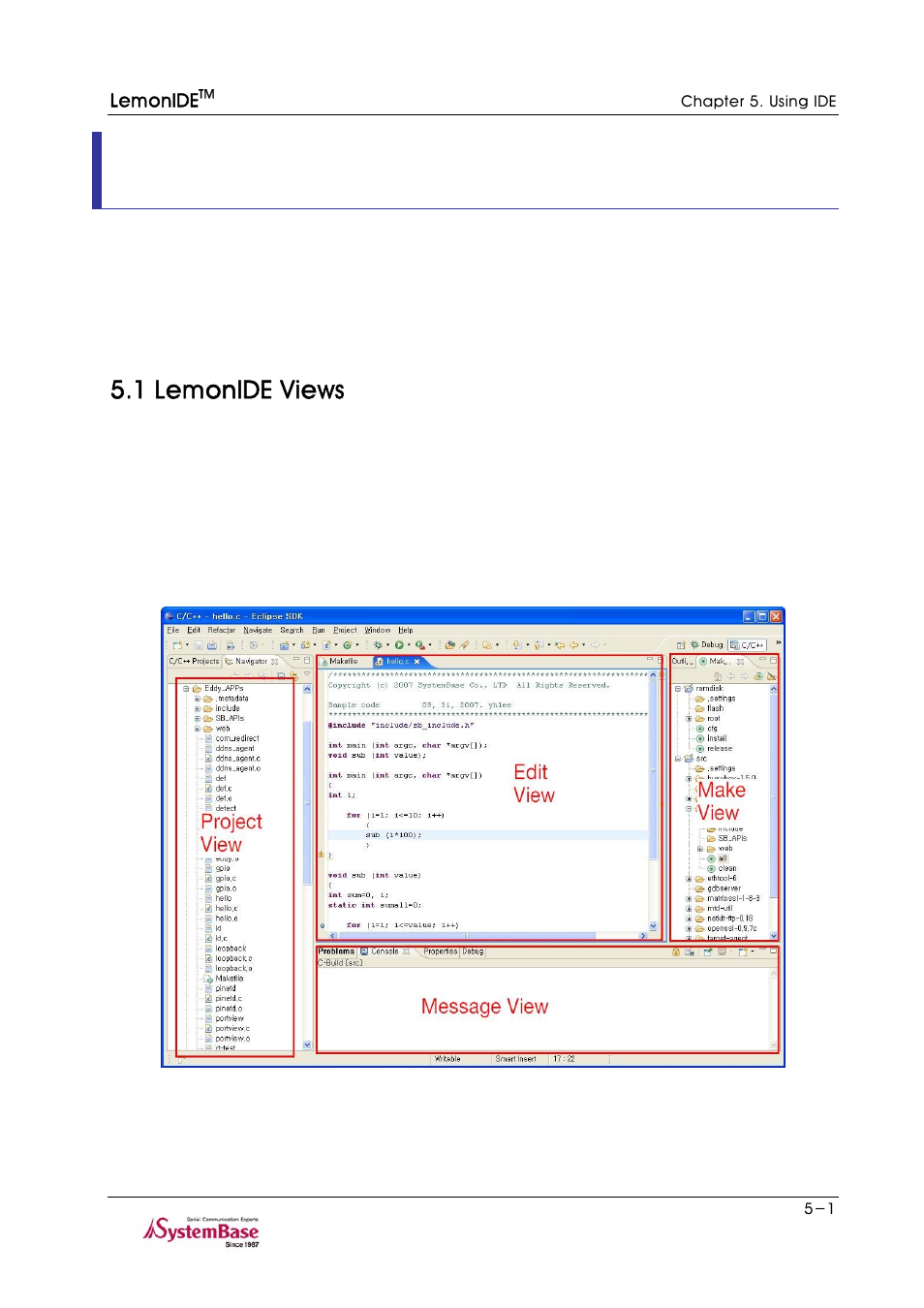 Chapter 5. using ide, 1 lemonide views, Chapter 5. using ide -1 | 1 lemonide views -1 | Solvline LemonIDE Ver 1.0c User Manual | Page 25 / 56