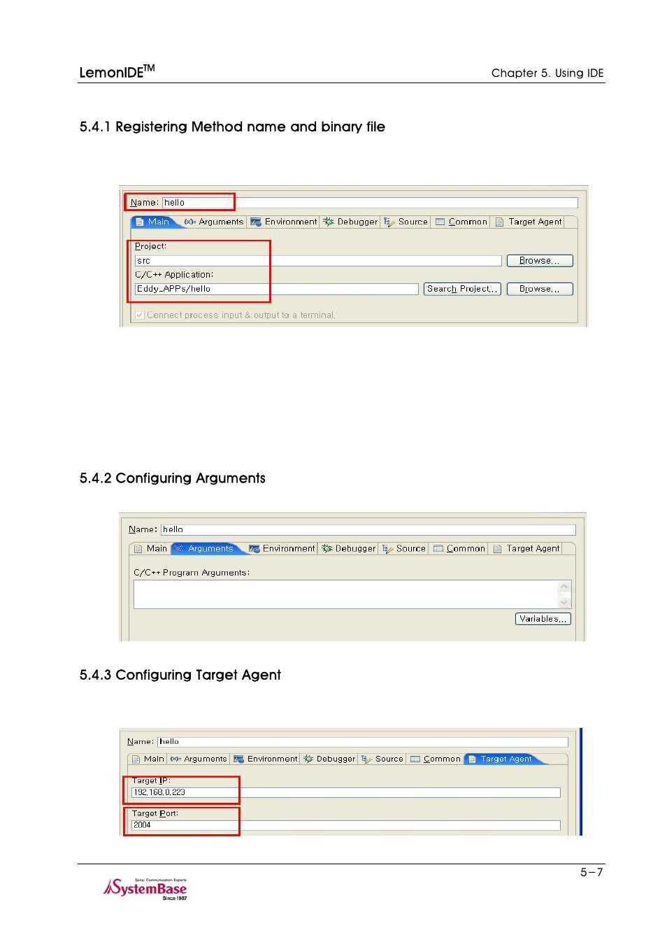 1 registering method name and binary file, 2 configuring arguments, 3 configuring target agent | Solvline LemonIDE Ver 1.0c User Manual | Page 31 / 56