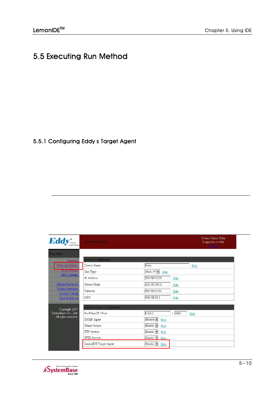 5 executing run method, 1 configuring eddy’s target agent, 5 executing run method -10 | 1 configuring eddy’s target agent -10 | Solvline LemonIDE Ver 1.0c User Manual | Page 34 / 56