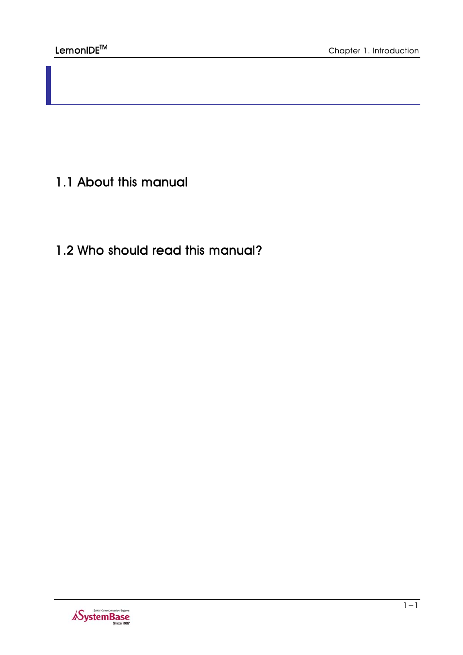 Chapter 1. introduction, 1 about this manual, 2 who should read this manual | Chapter 1. introduction -1, 1 about this manual -1, 2 who should read this manual? -1 | Solvline LemonIDE Ver 1.0c User Manual | Page 5 / 56