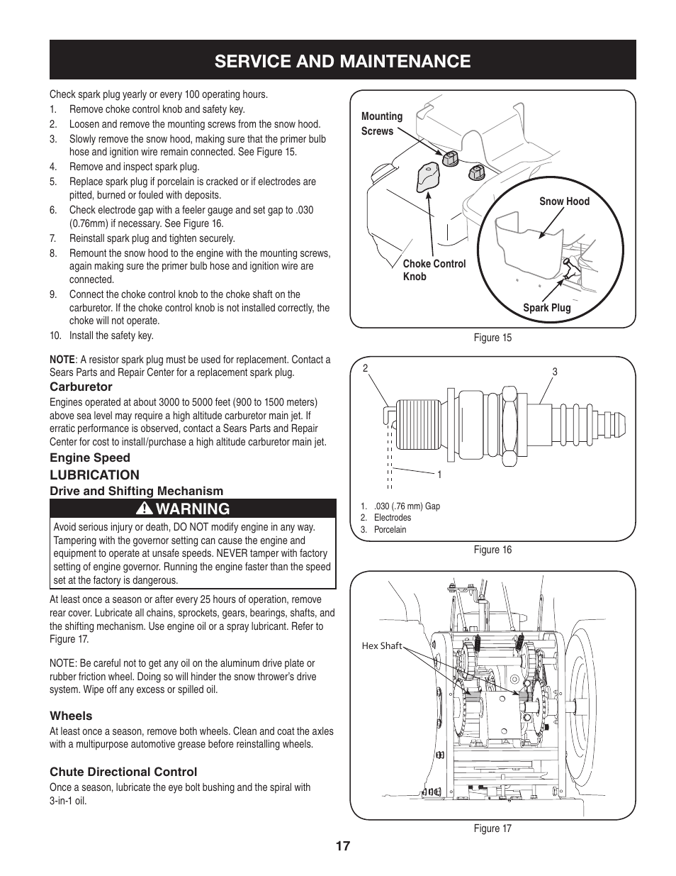 Service and maintenance, Warning | Craftsman 247.88833 User Manual | Page 17 / 64