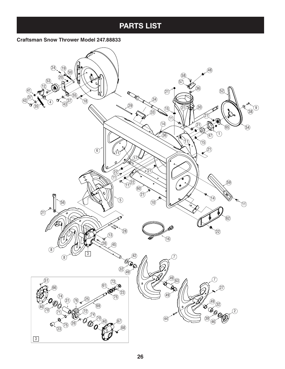 Parts list | Craftsman 247.88833 User Manual | Page 26 / 64