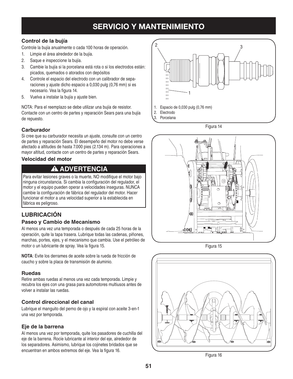 Servicio y mantenimiento, Advertencia | Craftsman 247.88833 User Manual | Page 51 / 64