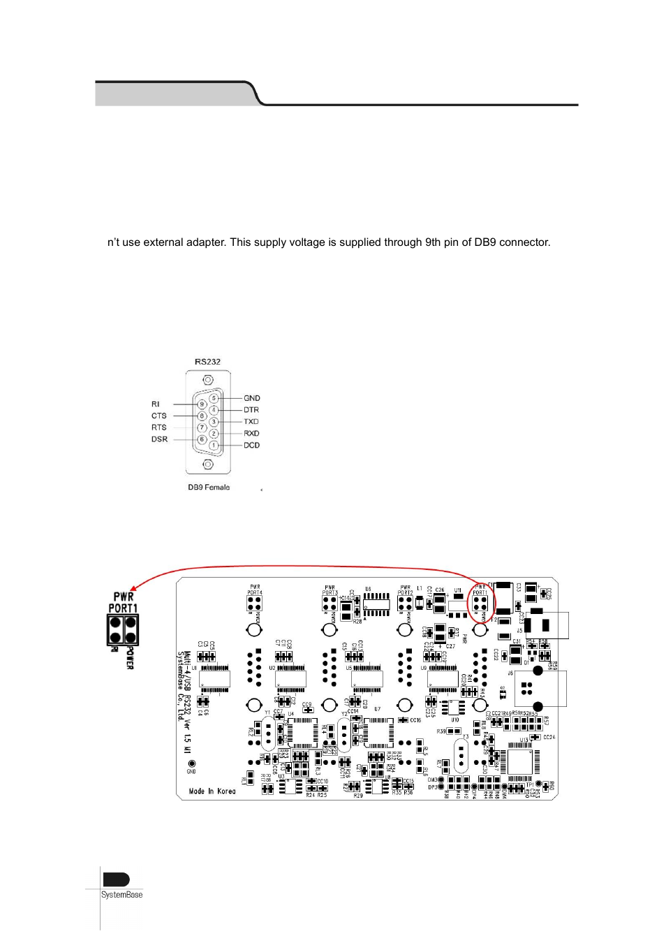 Multi-4/8 usb v1.5, v1.6, Rs232 model, Db9 female pin assignment | External voltage supply jumper | Solvline USB Multiport User Manual | Page 29 / 68