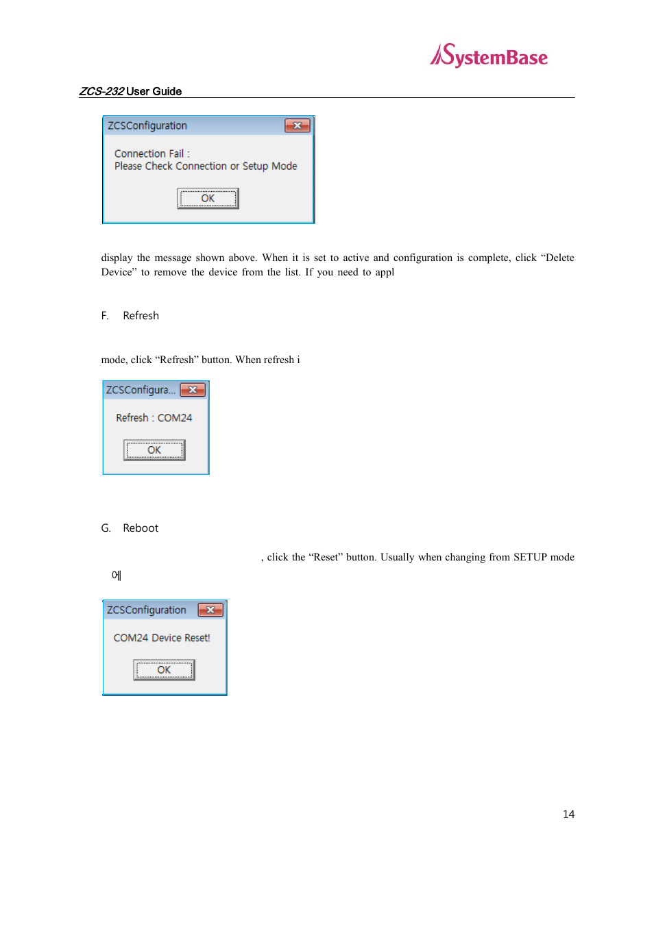 F. refresh, G. reboot | Solvline ZCS-232 User Manual | Page 14 / 14