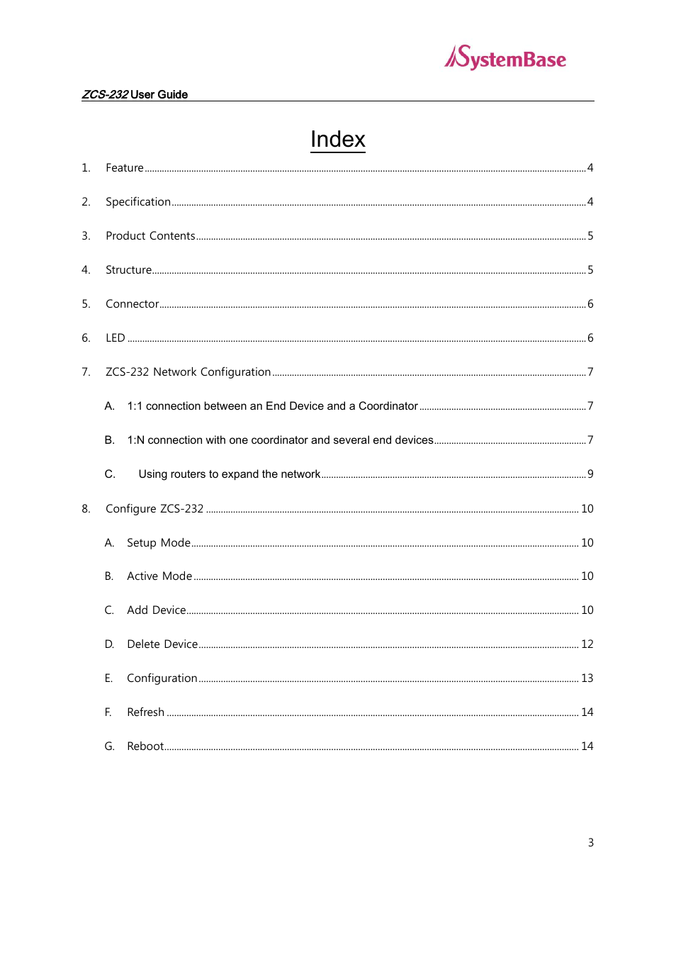 Index | Solvline ZCS-232 User Manual | Page 3 / 14