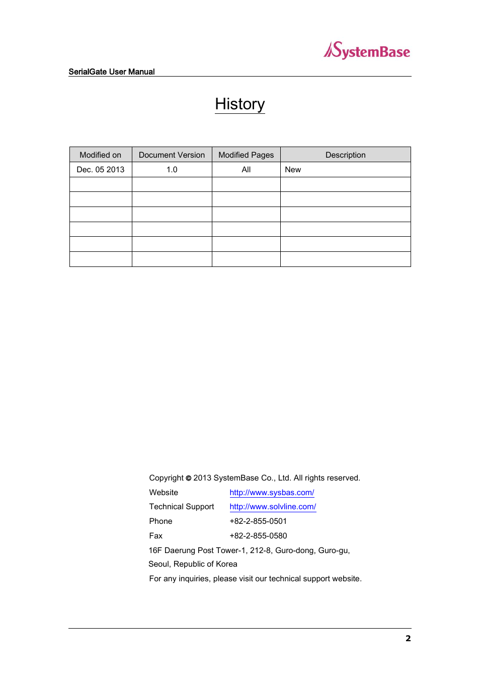 History | Solvline SG-3011PCL User Manual | Page 2 / 40