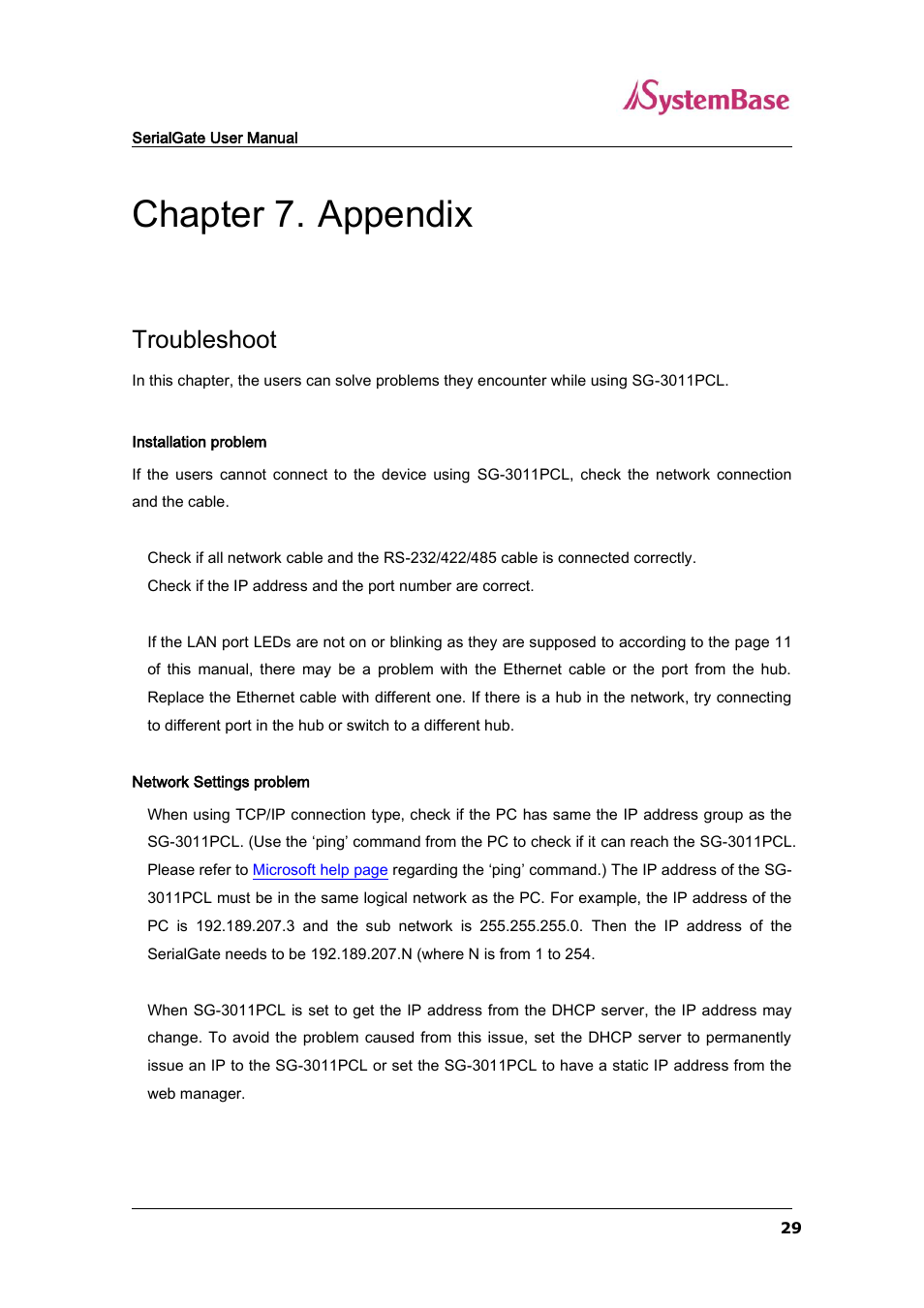 Chapter 7, Appendix, Troubleshoot | Chapter 7. appendix | Solvline SG-3011PCL User Manual | Page 29 / 40