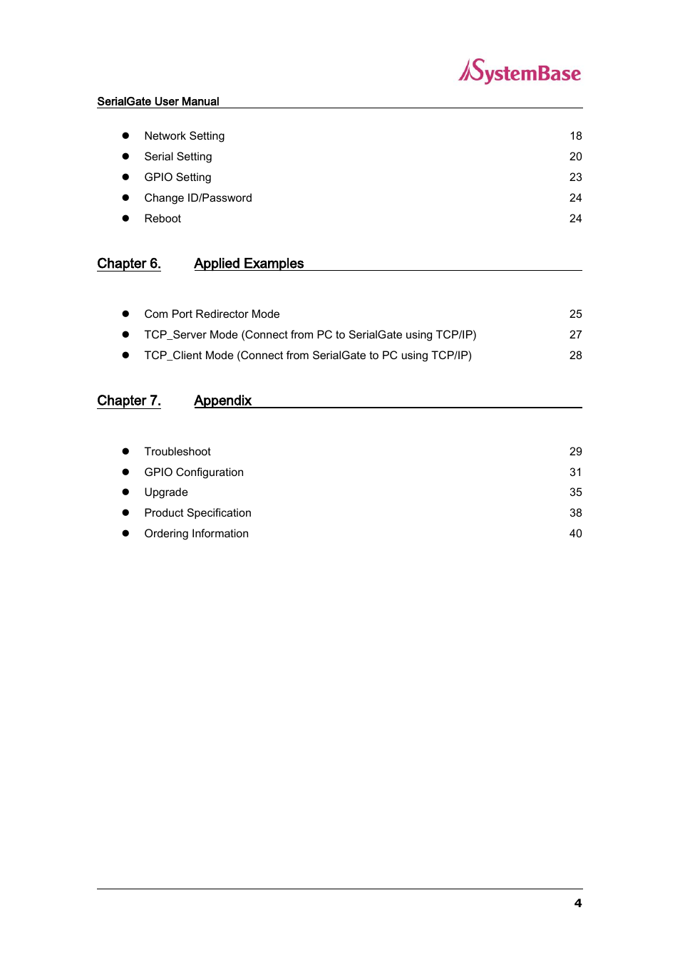 Chapter 6, Applied examples 25, Chapter 7 | Appendix 29 | Solvline SG-3011PCL User Manual | Page 4 / 40