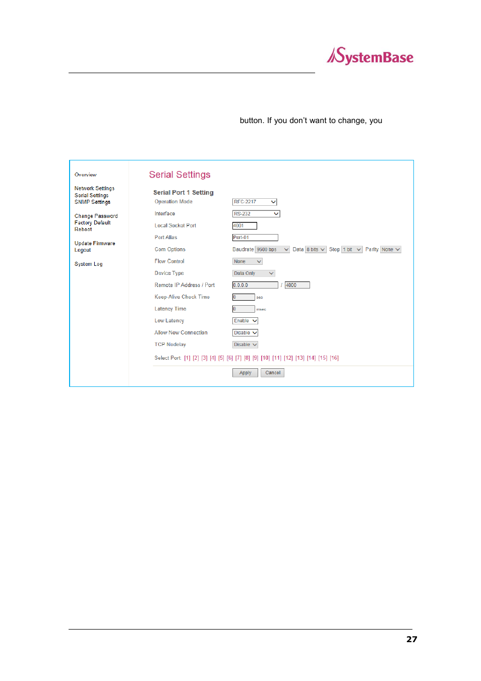 Serial settings | Solvline SG-1160 User Manual | Page 27 / 67