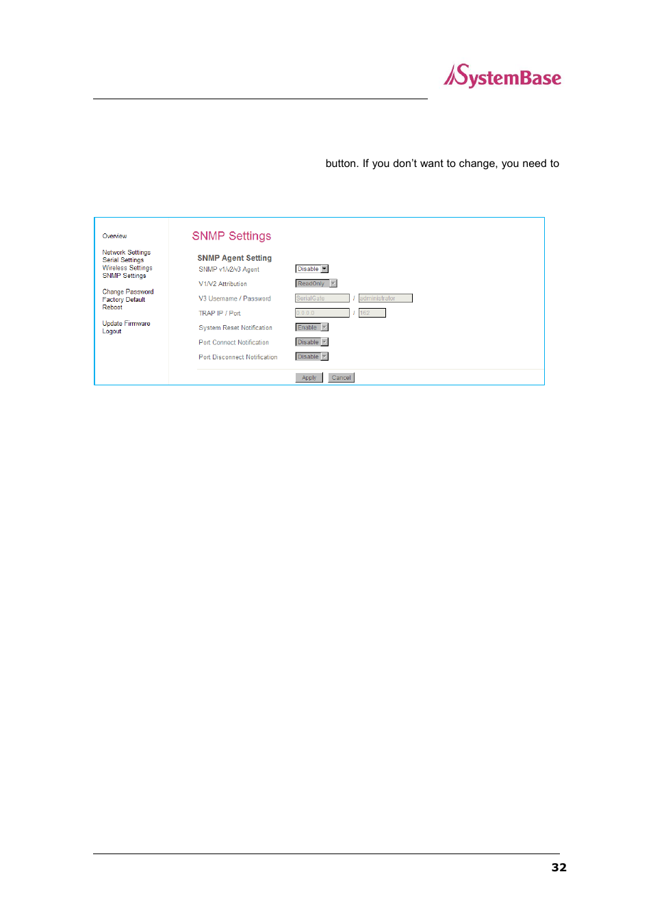 Snmp settings | Solvline SG-1160 User Manual | Page 32 / 67