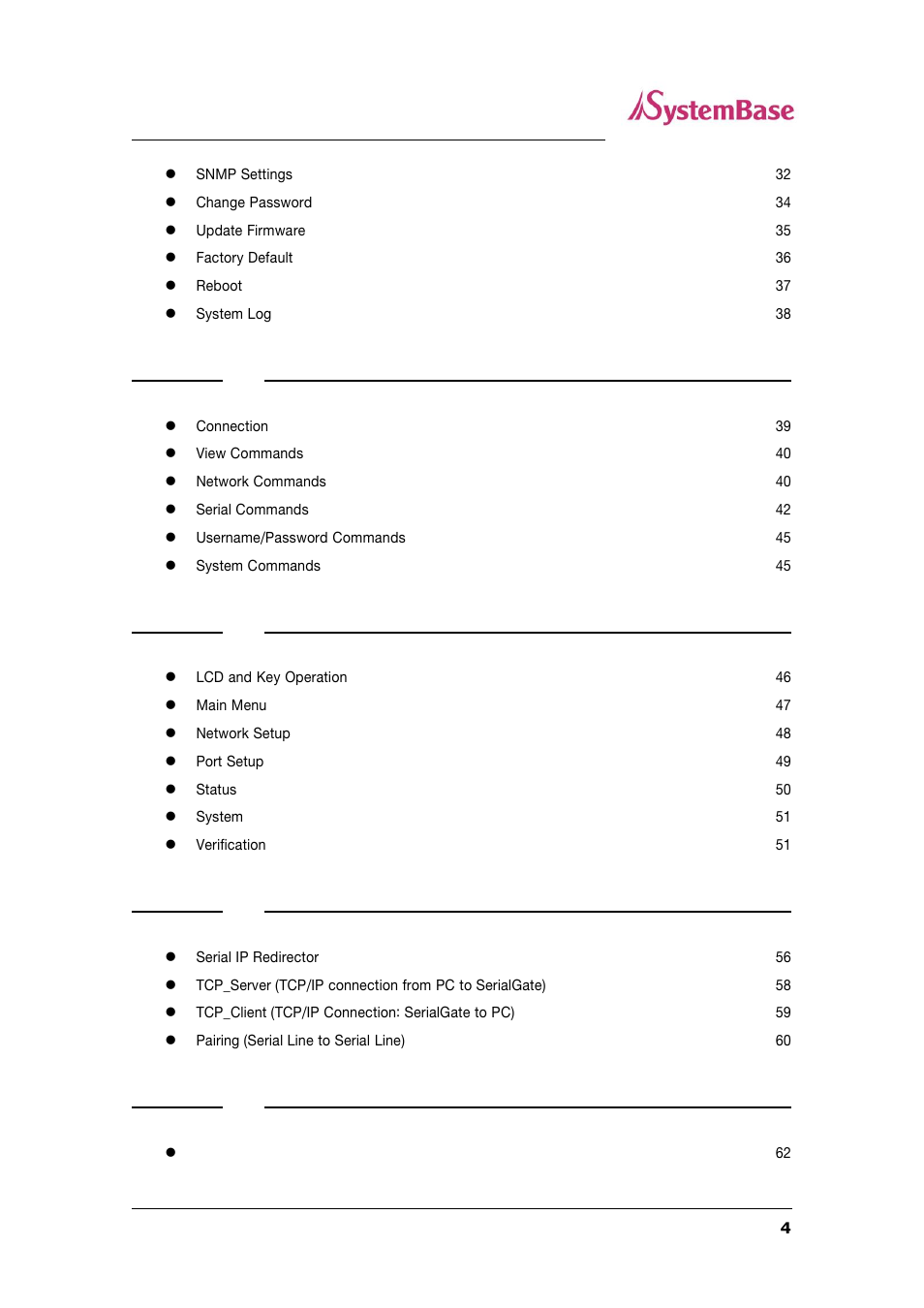 Chapter 6, Configuration via telnet, Chapter 7 | Configuration via lcd, Chapter 8, Application, Chapter 9, Appendix | Solvline SG-1160 User Manual | Page 4 / 67