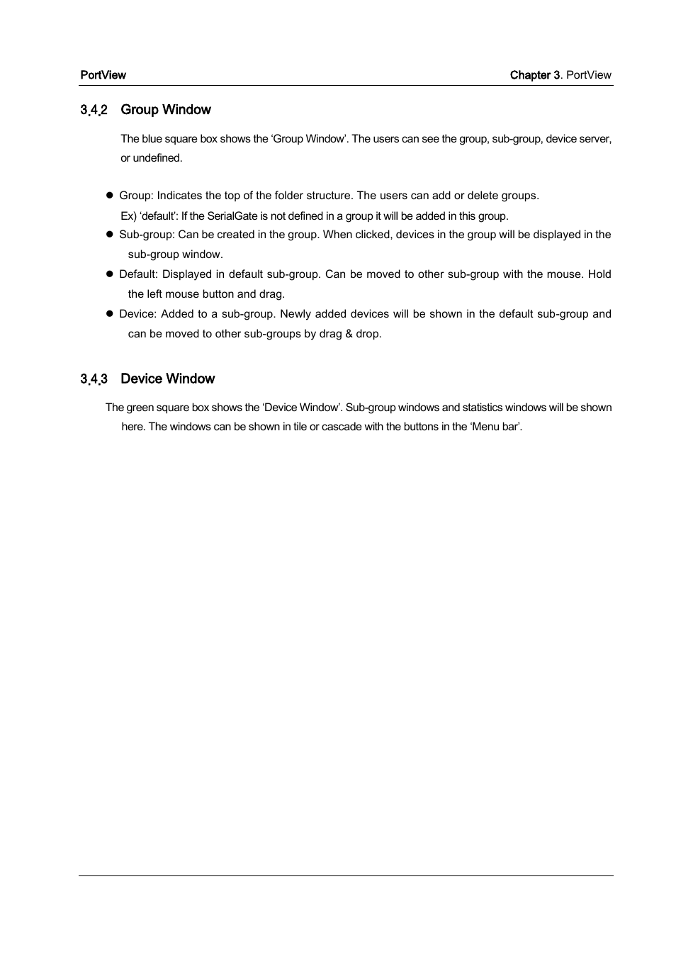 Group window, Device window | Solvline PortView Ver2.3 User Manual | Page 12 / 34