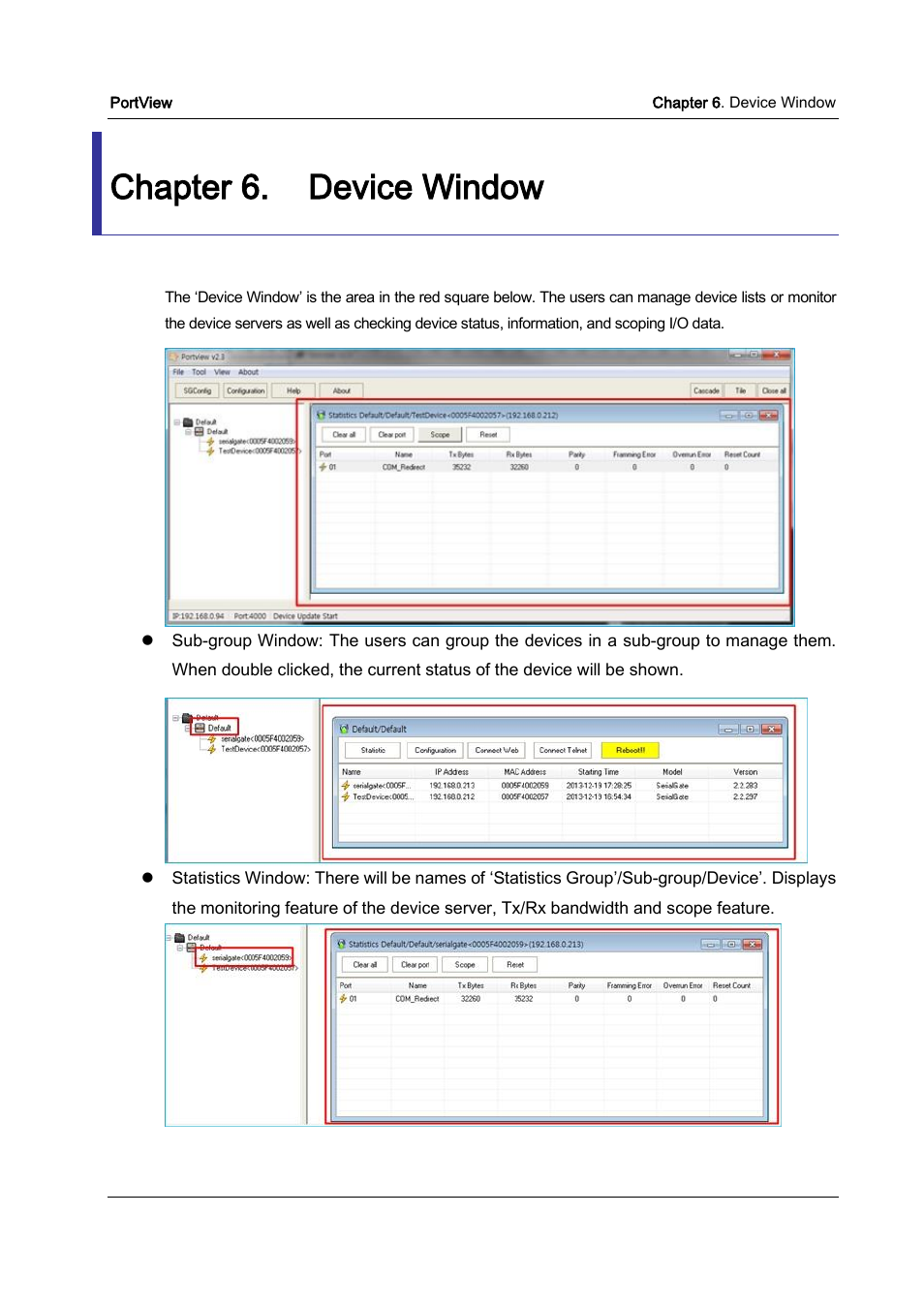 Chapter 6, Device window, Chapter 6. device window | Solvline PortView Ver2.3 User Manual | Page 27 / 34