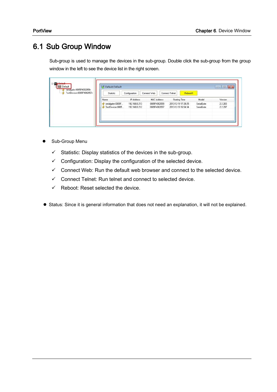 Sub group window, 1 sub group window | Solvline PortView Ver2.3 User Manual | Page 28 / 34
