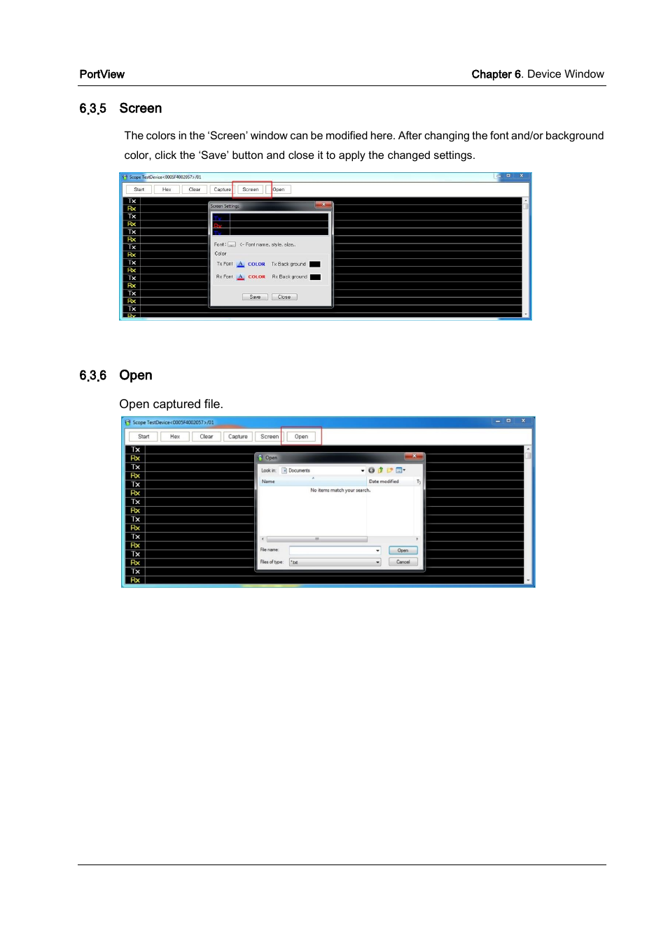Screen, Open | Solvline PortView Ver2.3 User Manual | Page 33 / 34