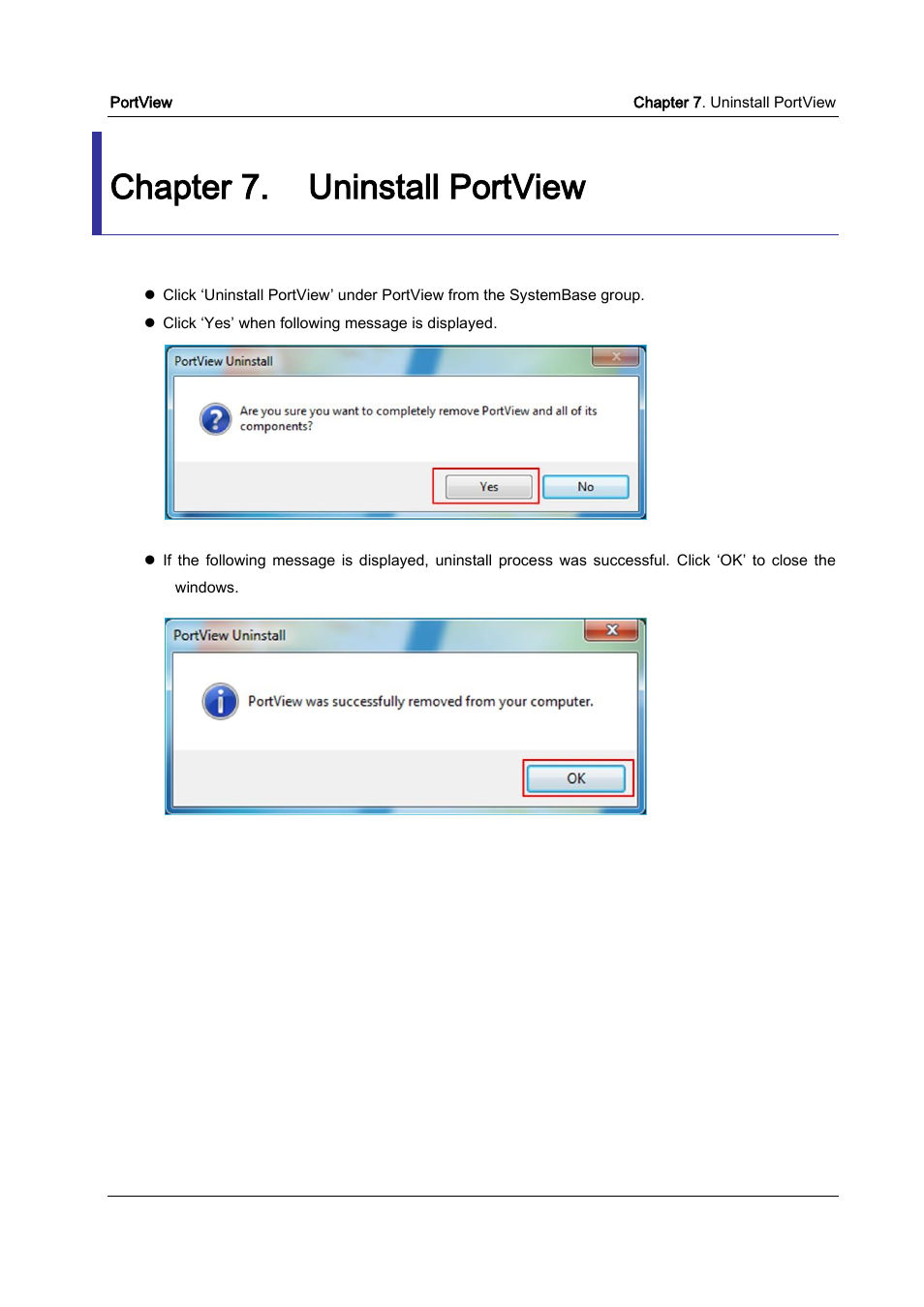 Chapter 7, Uninstall portview, Chapter 7. uninstall portview | Solvline PortView Ver2.3 User Manual | Page 34 / 34