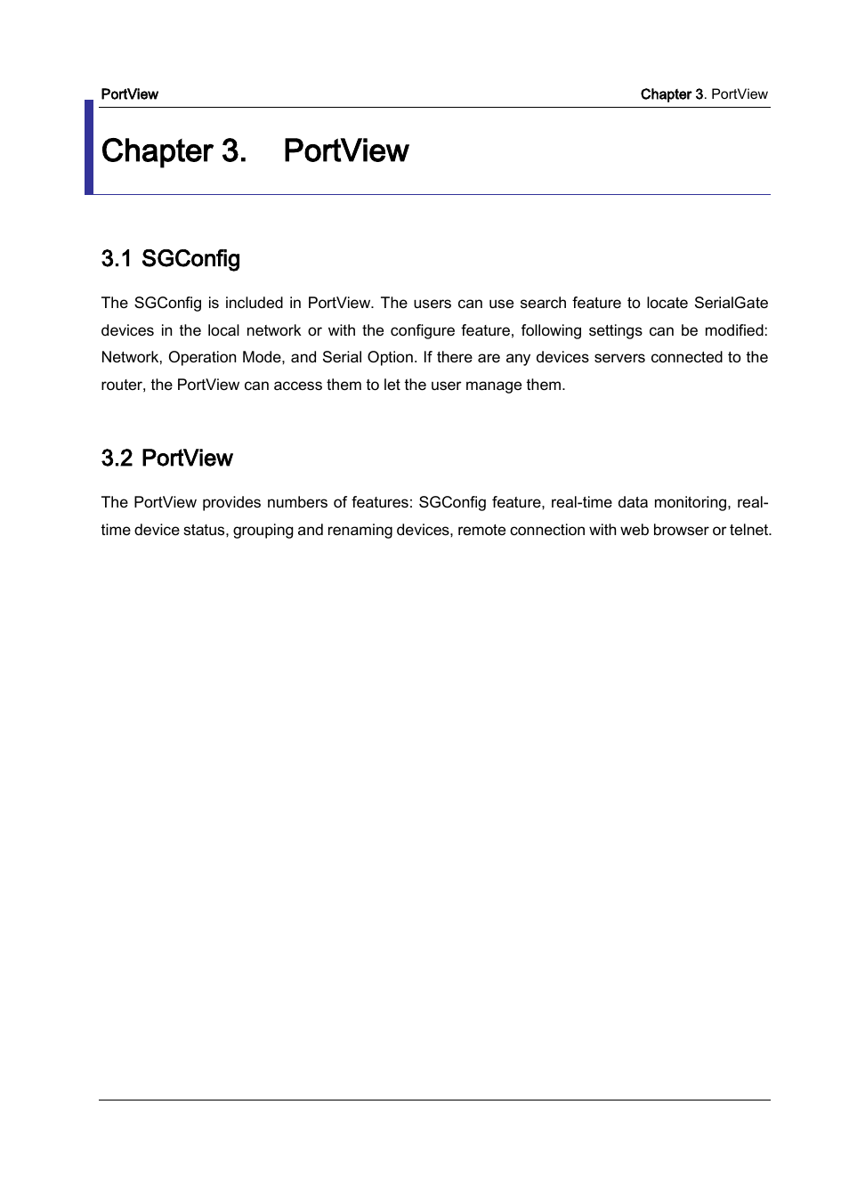 Chapter 3, Portview, Sgconfig | Chapter 3. portview, 1 sgconfig, 2 portview | Solvline PortView Ver2.3 User Manual | Page 9 / 34