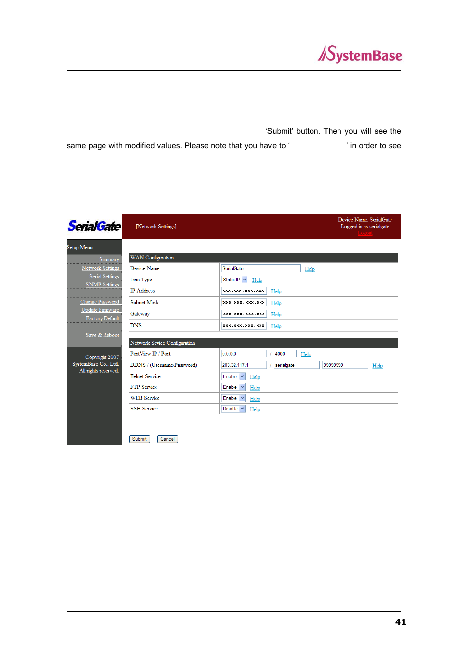 Network settings (210mhz model only) | Solvline SerialGate User Manual | Page 41 / 110