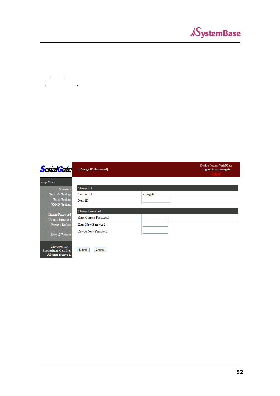 Change password (210mhz model only) | Solvline SerialGate User Manual | Page 52 / 110