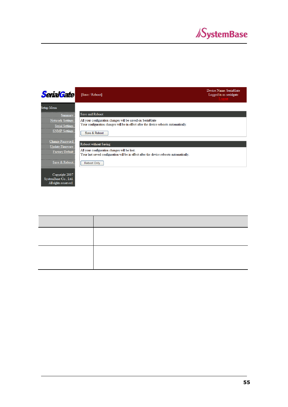 Save & reboot (210mhz model only) | Solvline SerialGate User Manual | Page 55 / 110