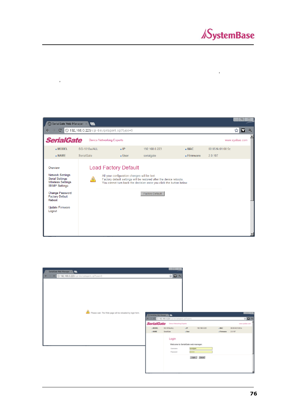 Factory default (400mhz model) | Solvline SerialGate User Manual | Page 76 / 110