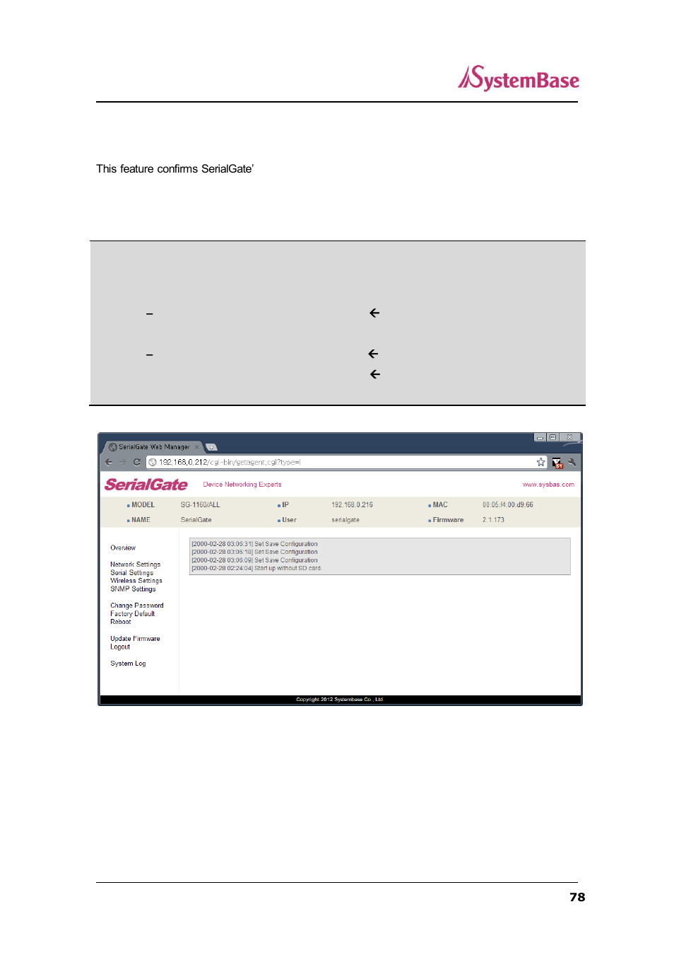 System log (400mhz model) | Solvline SerialGate User Manual | Page 78 / 110