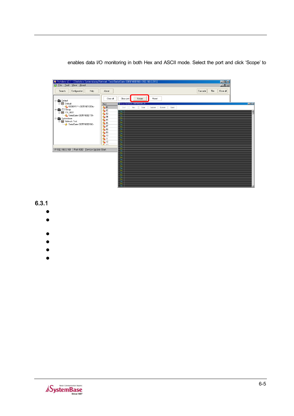 Scope menu -5, Start/stop -6, 3 using scope | Solvline PortView V2.1a User Manual | Page 30 / 33