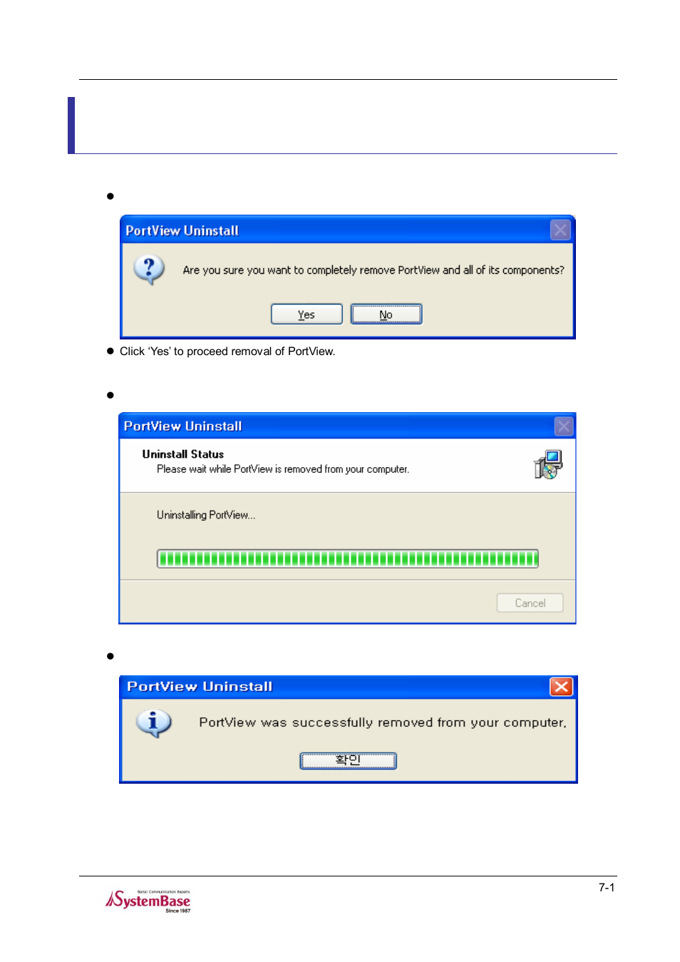 Chapter 7, Uninstalling portview -1, Chapter 7. uninstalling portview | Solvline PortView V2.1a User Manual | Page 33 / 33