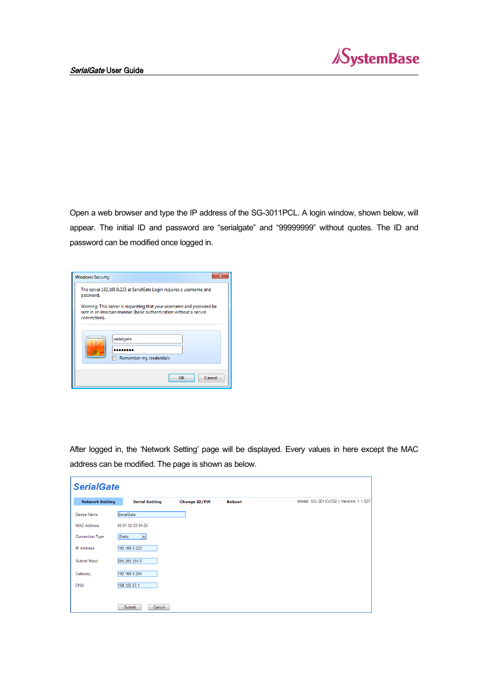 Configure through the web, Connection, Network setting | Solvline SG-3011DCL232 V1.0 User Manual | Page 19 / 32