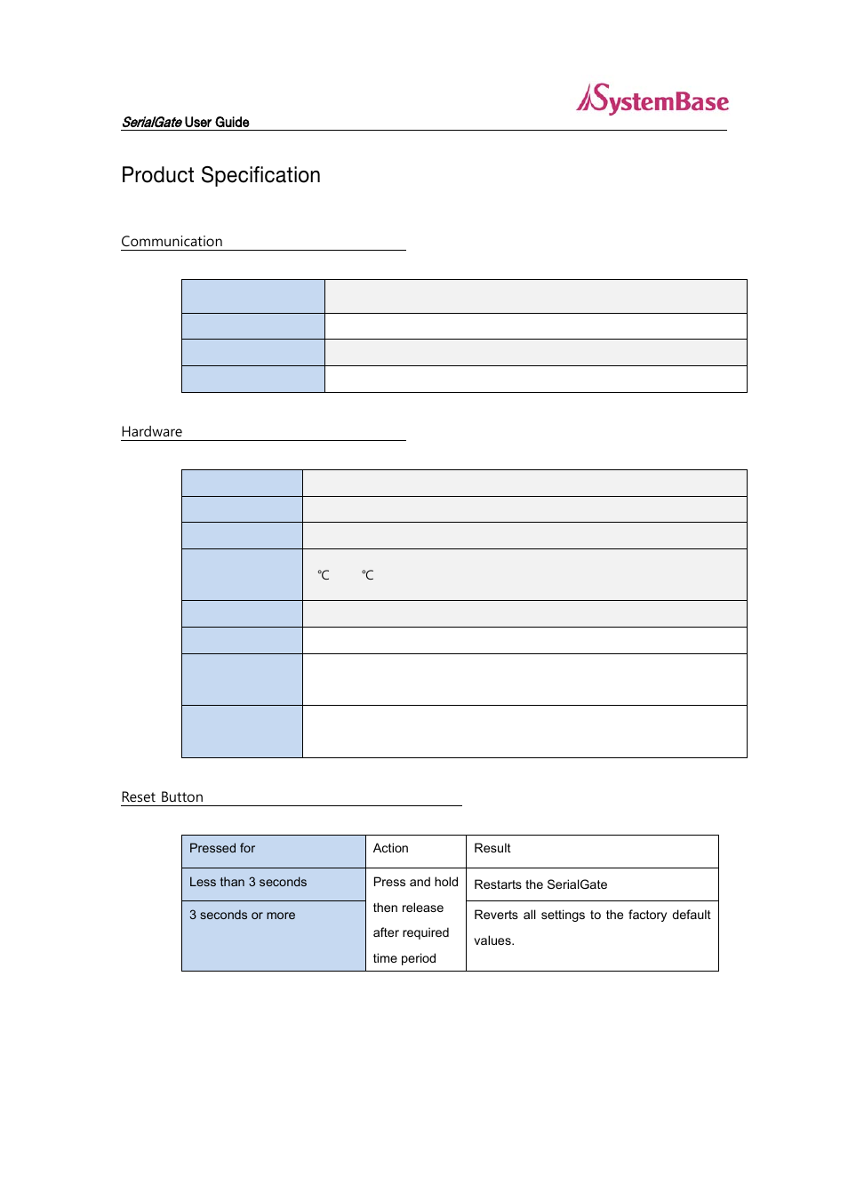 Product specification | Solvline SG-3011DCL232 V1.0 User Manual | Page 31 / 32