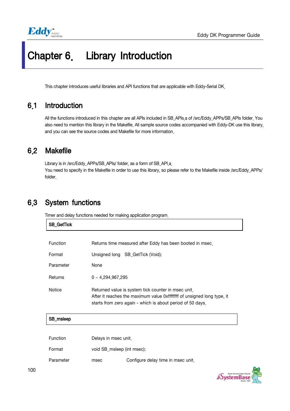 Chapter 6, Library introduction, Introduction | Makefile, System functions, Chapter 6. library introduction, 1 introduction, 2 makefile, 3 system functions | Solvline Eddy DK User Manual | Page 100 / 150