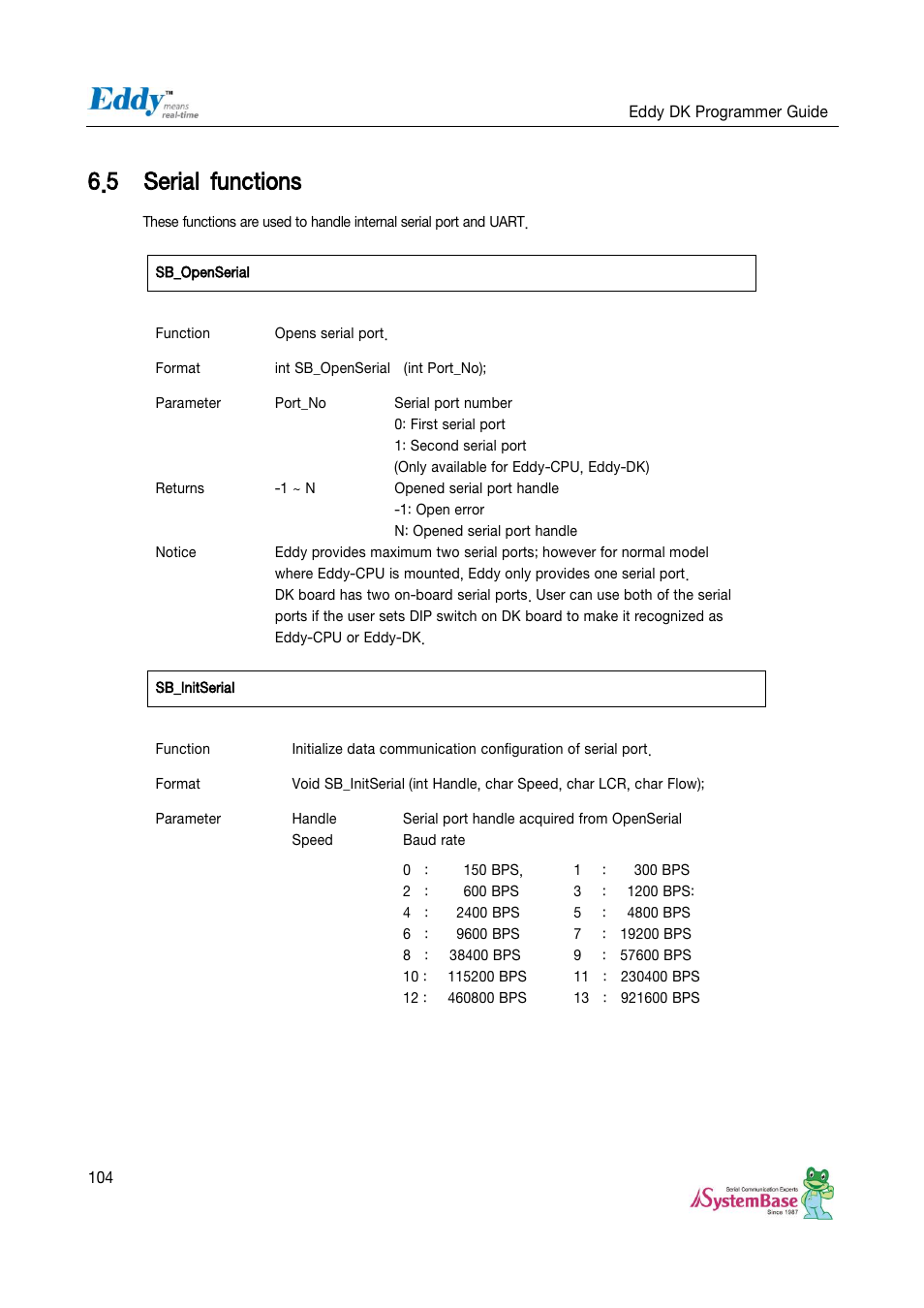 Serial functions, 5 serial functions | Solvline Eddy DK User Manual | Page 104 / 150