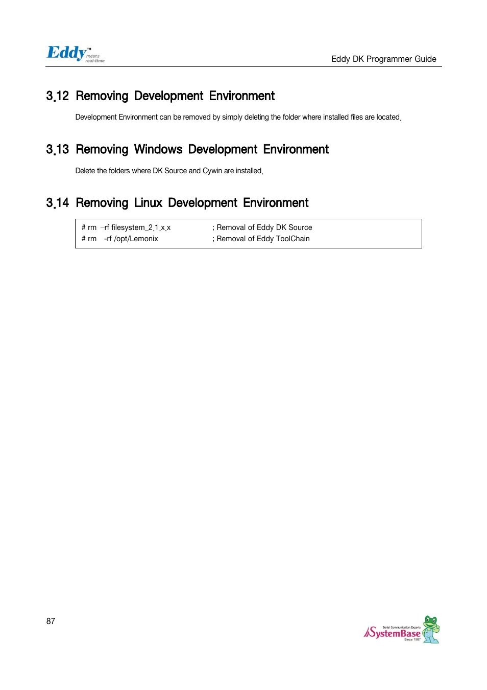 Removing development environment, Removing windows development environment, Removing linux development environment | 12 removing development environment, 13 removing windows development environment, 14 removing linux development environment | Solvline Eddy DK User Manual | Page 87 / 150