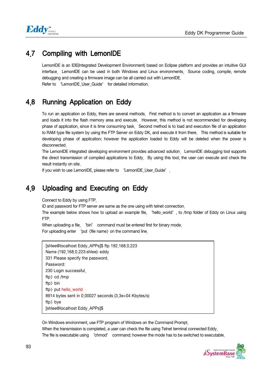 Compiling with lemonide, Running application on eddy, Uploading and executing on eddy | 7 compiling with lemonide, 8 running application on eddy, 9 uploading and executing on eddy | Solvline Eddy DK User Manual | Page 93 / 150