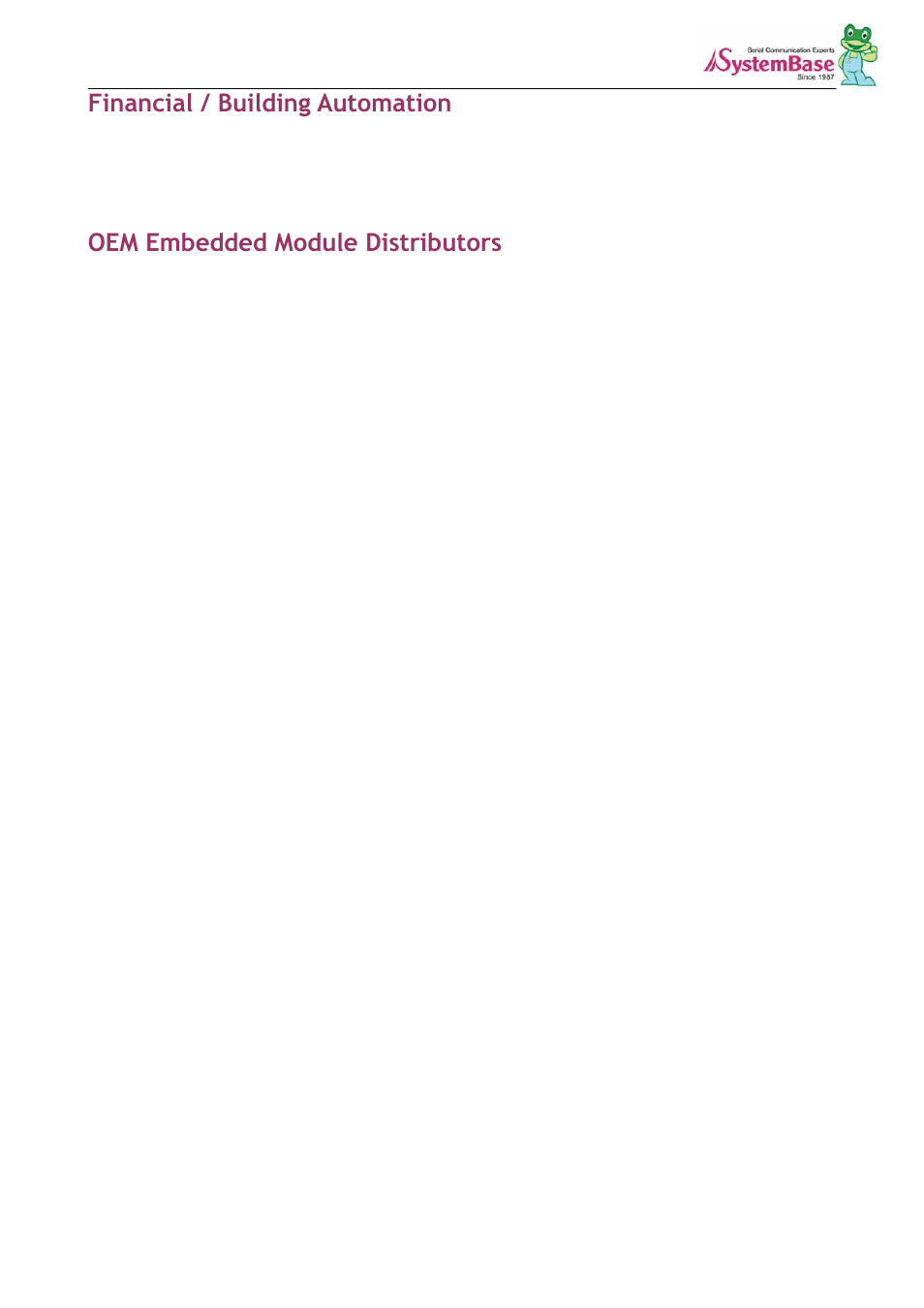 Financial / building automation, Oem embedded module distributors, Serial to lan embedded module white paper | Solvline Serial to LAN Embedded Module White Paper User Manual | Page 11 / 11