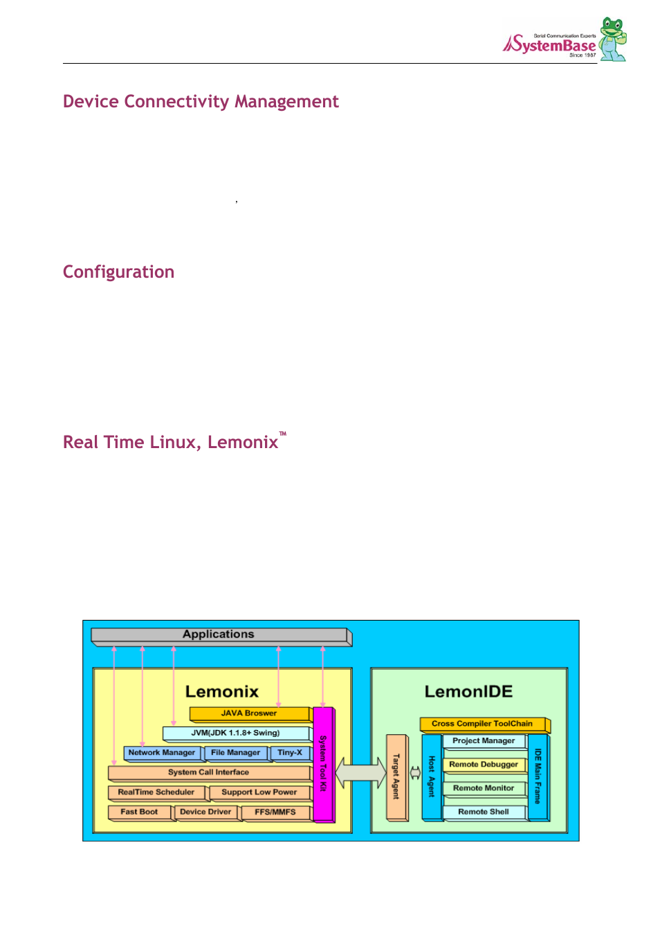 Device connectivity management, Configuration, Real time linux, lemonix | Solvline Serial to LAN Embedded Module White Paper User Manual | Page 5 / 11