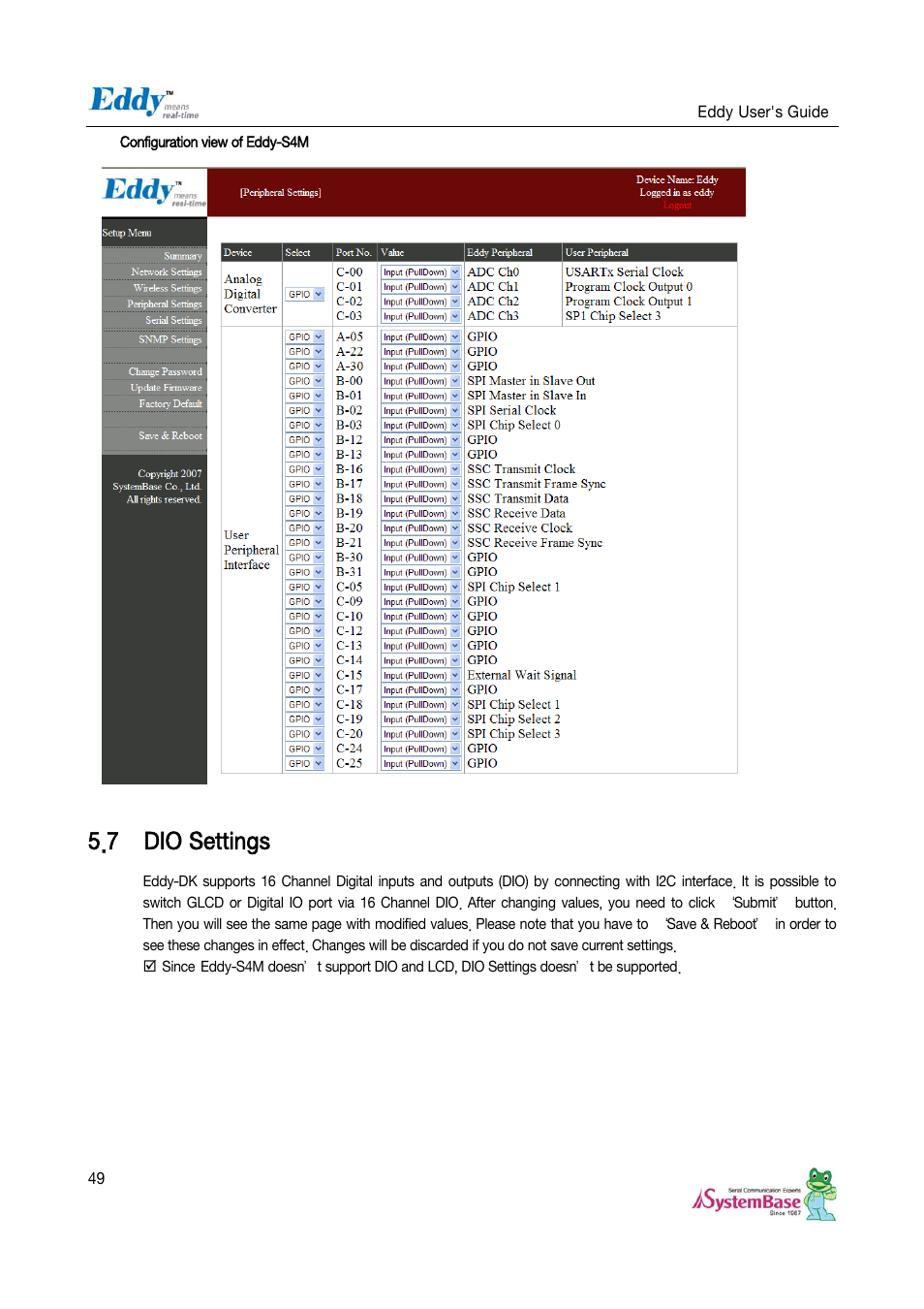 7 dio settings, Dio settings | Solvline Eddy Serial v2.5.1.1 User Manual | Page 49 / 88