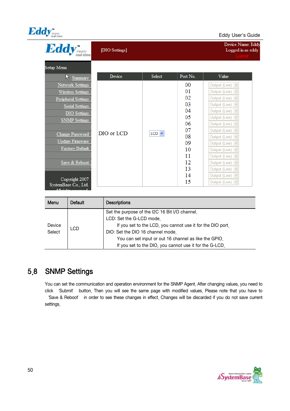 8 snmp settings, Snmp settings | Solvline Eddy Serial v2.5.1.1 User Manual | Page 50 / 88