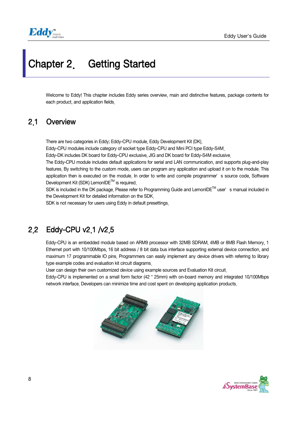 Chapter 2. getting started, 1 overview, 2 eddy-cpu v2.1 /v2.5 | Chapter 2, Getting started, Overview, Eddy-cpu v2.1 /v2.5 | Solvline Eddy Serial v2.5.1.1 User Manual | Page 8 / 88
