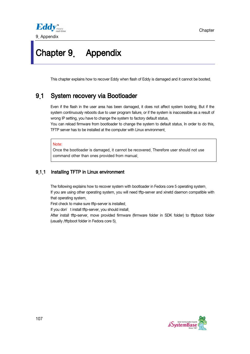 Appendix, System recovery via bootloader, Installing tftp in linux environment | Chapter 9, Chapter 9. appendix, 1 system recovery via bootloader | Solvline Eddy DKV2.1.0.3 User Manual | Page 107 / 123