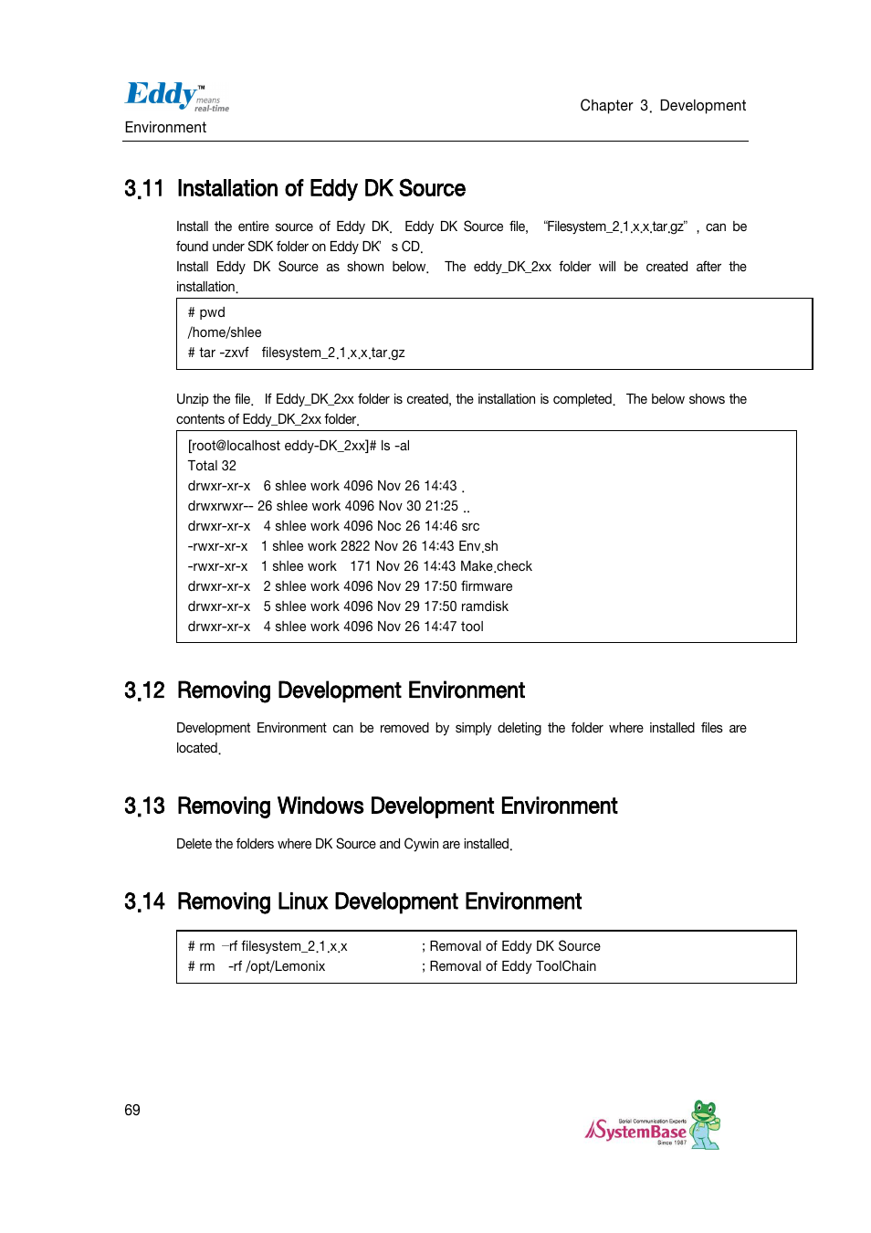 Installation of eddy dk source, Removing development environment, Removing windows development environment | Removing linux development environment, 11 installation of eddy dk source, 12 removing development environment, 13 removing windows development environment, 14 removing linux development environment | Solvline Eddy DKV2.1.0.3 User Manual | Page 69 / 123