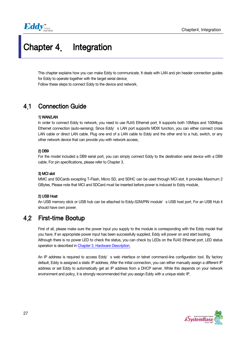 Integration, Connection guide, First-time bootup | Chapter 4, Chapter 4. integration, 1 connection guide, 2 first-time bootup | Solvline Eddy Serial Ver 2.1.0.3 User Manual | Page 27 / 63