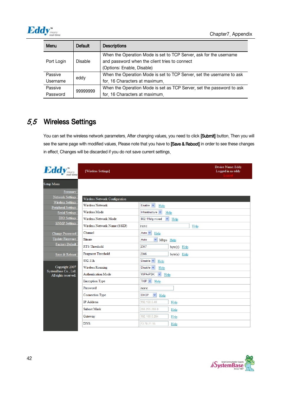 Wireless settings | Solvline Eddy Serial Ver 2.1.0.3 User Manual | Page 42 / 63