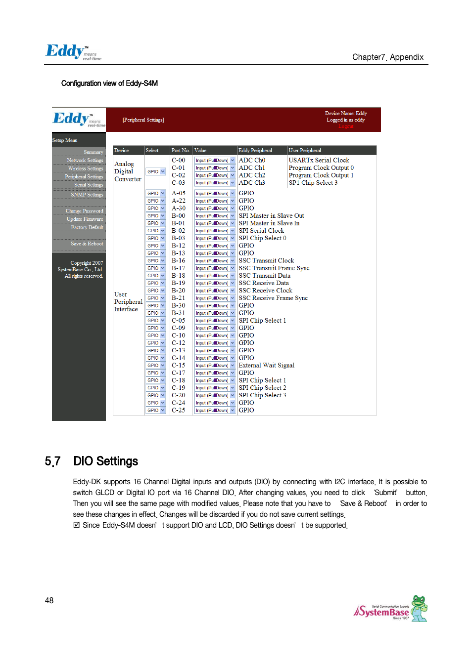 Dio settings, 7 dio settings | Solvline Eddy Serial Ver 2.1.0.3 User Manual | Page 48 / 63